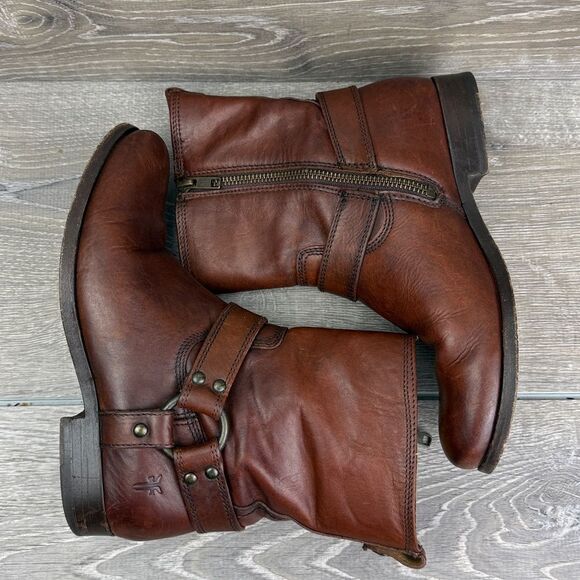 Frye Veronica Harness Short Women’s Sz 5.5B Cognac Zip Pull On Leather Boots - Picture 10 of 14